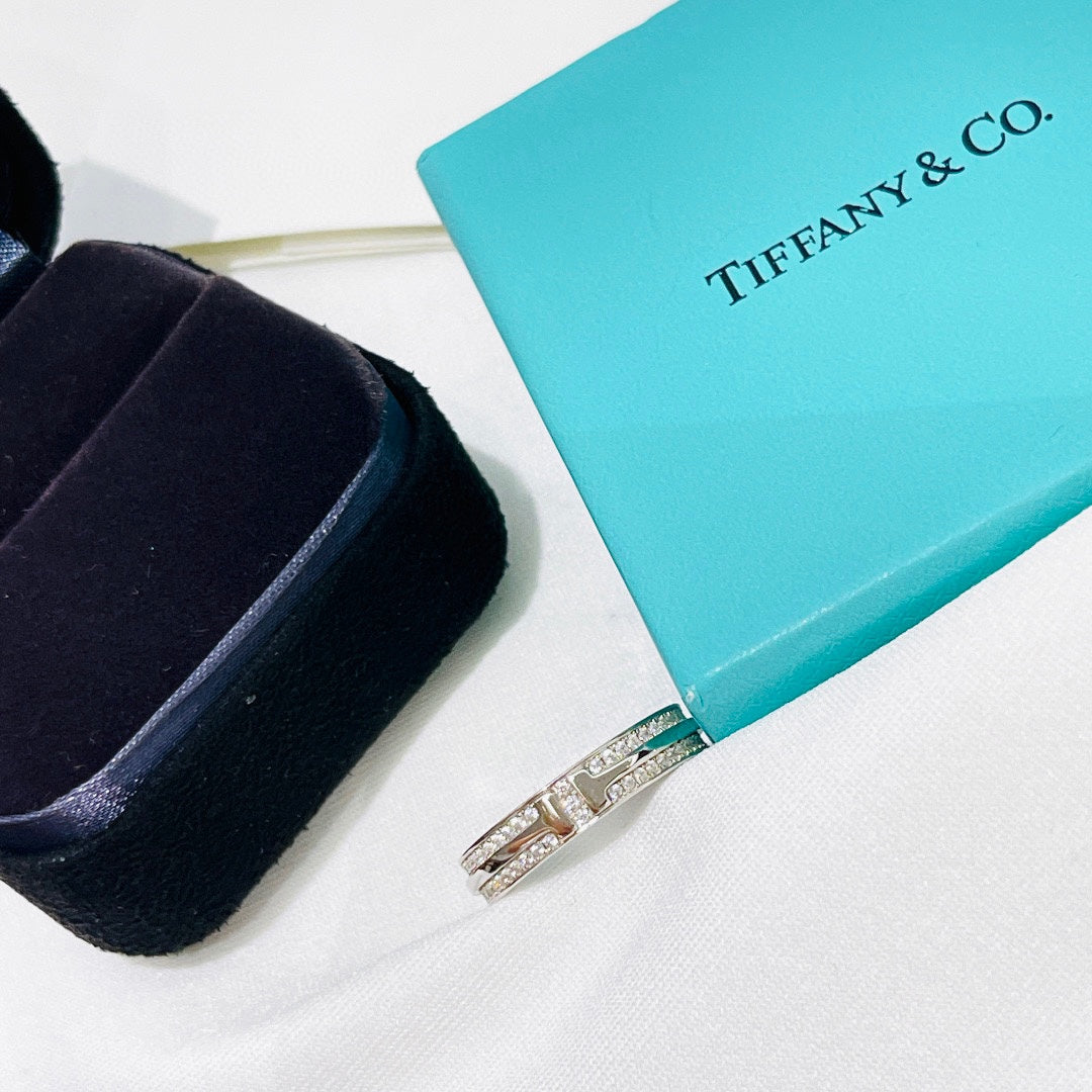 18K Tiffany Narrow Pave Diamond Ring