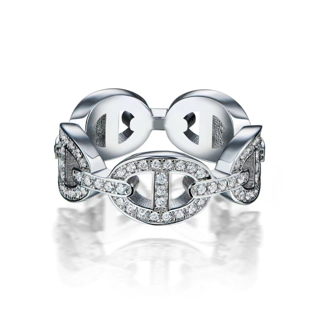 18K Chaine d'Ancre Enchainee Diamond Hermes Ring