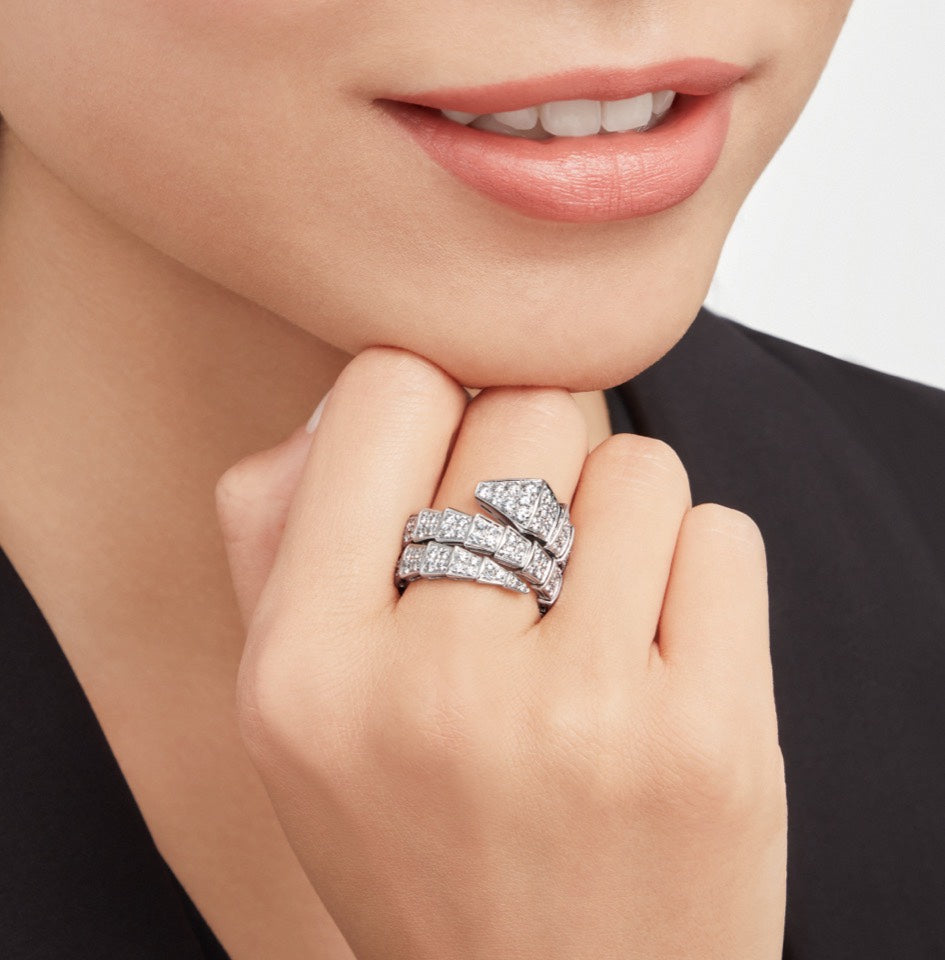 18K BVLGARI Serpenti Viper Full Pave Diamond Ring