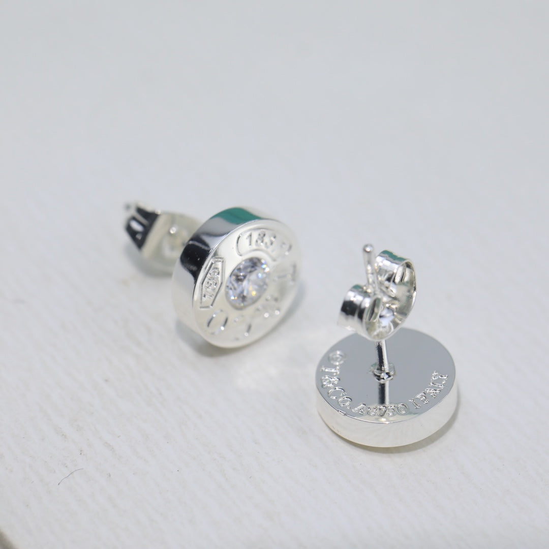 18K Tiffany 1837 Diamond Earrings
