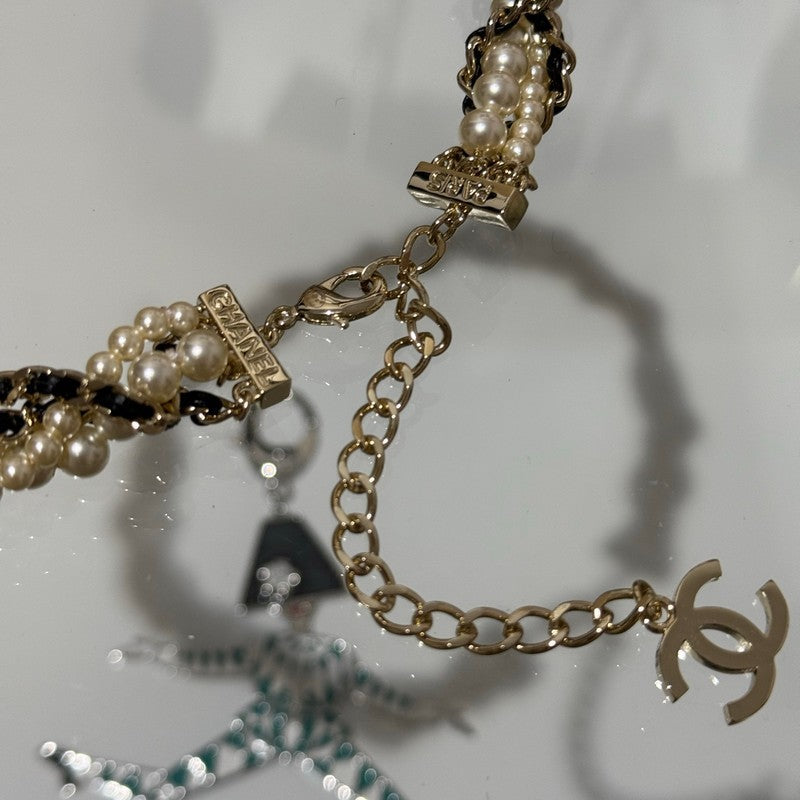 18K  Chanel Pearl Leather Choker Necklace