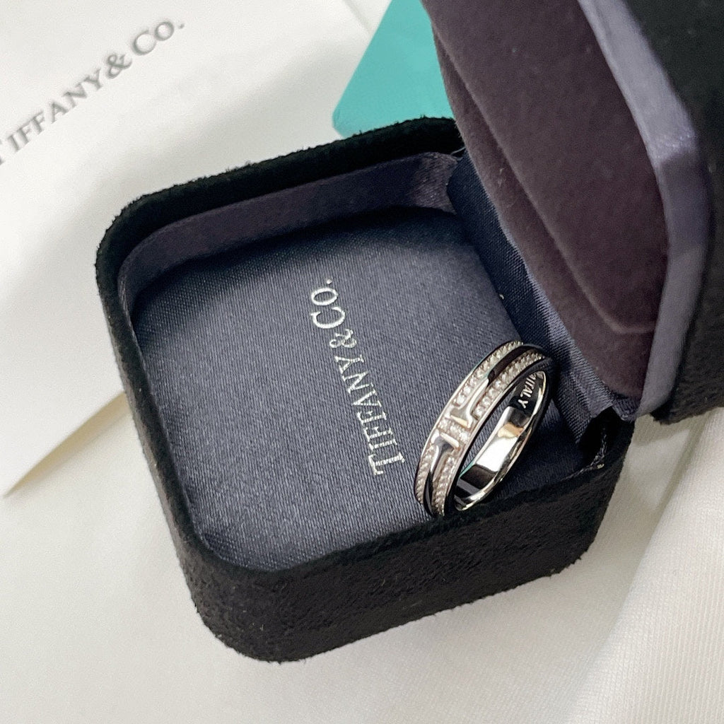 18K Tiffany Narrow Pave Diamond Ring